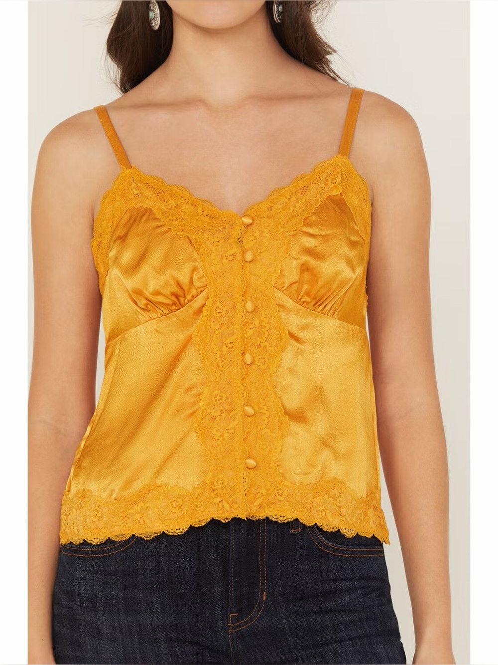 Shyanne Golden Satin Lace-Trim Cami